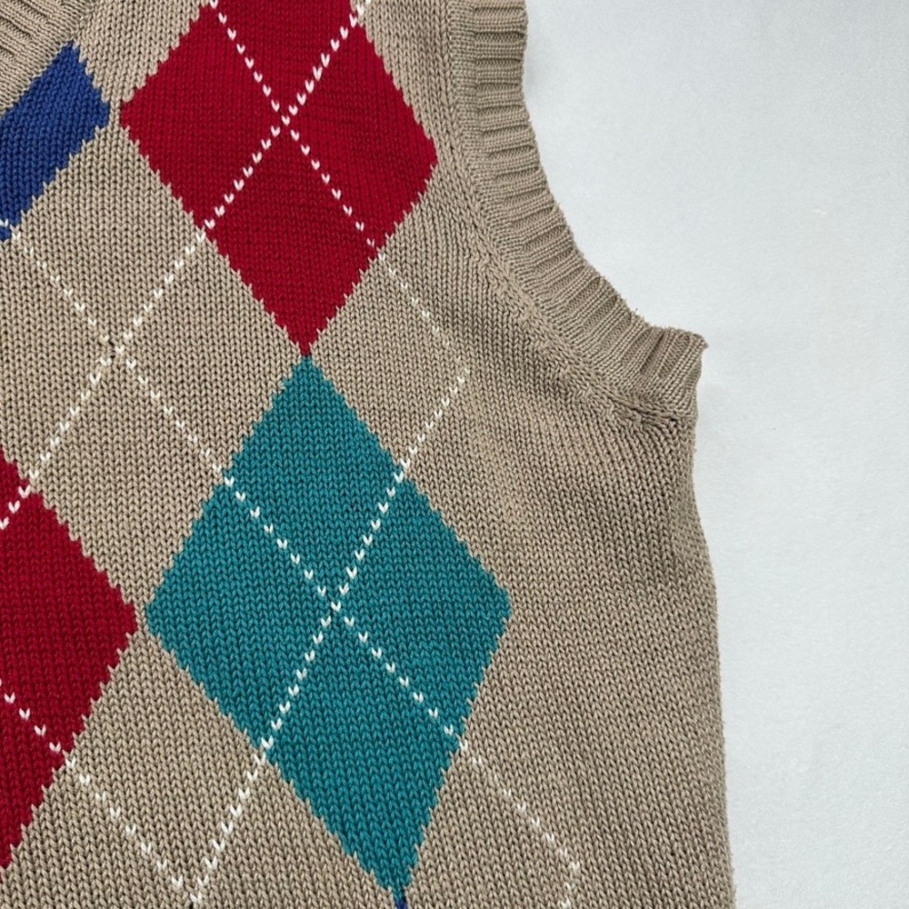 Wakefield Co Kenneth Gordon Mens L Argyle V Neck Sweater Vest Tan Brown Vintage - Picture 8 of 16